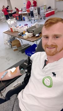 Colby donating blood.