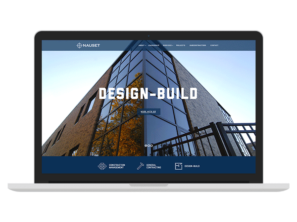 Animated image of Nauste Contrcutions Website Design.  Displayed on a computer screen